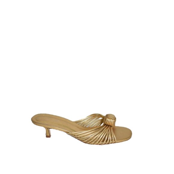 New! LARROUDE Valerie Mule In Gold Metallic Leather Size 9 DD396A - Picture 1 of 6
